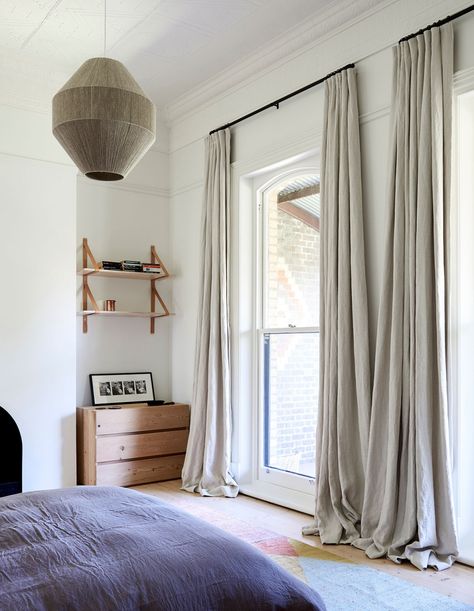 James Tutton - The Design Files | Australia's most popular design blog. Floor To Ceiling Curtains, Blackout Curtains Bedroom, Linen Blackout Curtains, Bedroom Curtains, Farmhouse Curtains, Long Curtains, Curtains Living, Trendy Bedroom, Curtain Designs