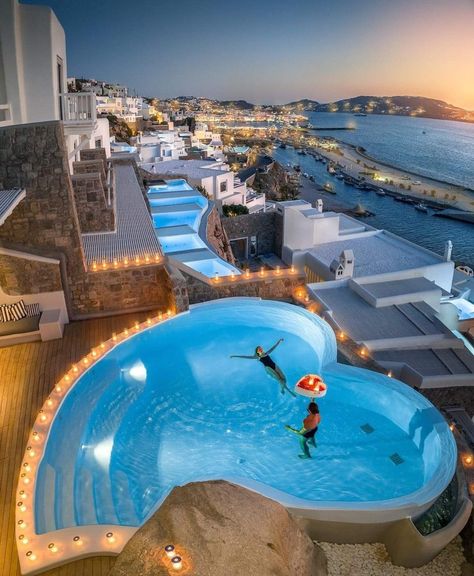 Cavo Tagoo Mykonos Greece, Heart Shaped Pool, Resorts In Greece, Cavo Tagoo, Greece Resorts, Cavo Tagoo Mykonos, Aesthetic Views, Best All Inclusive Resorts, Greece Photography