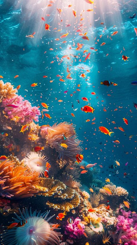 "Underwater Tropical Splendor: A vibrant #underwaterecosystem bustling with colorful #marinefish amongst diverse #coralreefs bathed in sunlight. #underwater #tropical #fish #coral #reef #aiart #aiphoto #stockcake ⬇️ Download and 📝 Prompt 👉 https://stockcake.com/i/underwater-tropical-splendor_402281_372073" Coral Landscape, Underwater Ecosystem, Coral Reef Photography, Coral Reef Ecosystem, Sea Anemones, Music Flower, Life Image, Beautiful Ocean Pictures, Ocean Pictures