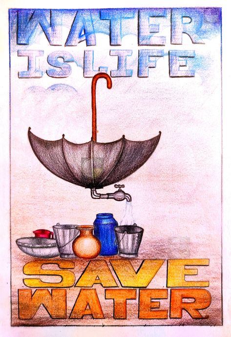 Save Water Pencil Drawing, Save Water Poster Aesthetic, Save Earth Painting Easy, Water Conversation Poster, Save Water Poster Drawing With Slogan, Save Water Poster Creative Drawing, Save Water Drawing Creative, Save Water Drawing For Kids, Poster On Save Water Creative