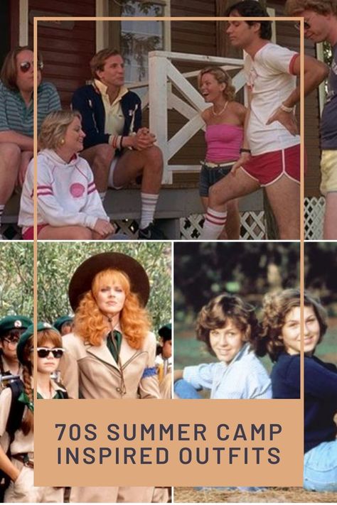 Let’s take a look at the iconic outfits from 70s and 80s summer camp movies. Summer Camp Halloween Costumes, 1970s Camping Aesthetic, 80s Camp Aesthetic Outfits, 70s Camp Counselor Outfit, Summer Camp Vibes Outfits, Camping Theme Outfit, 70s Summer Camp Outfits, Camp Theme Party Outfit, 2000s Camp Aesthetic