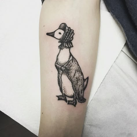 Beatrix Potter Tattoo Ideas, Jemima Puddleduck Tattoo, Mother Duck Tattoo, Lucky Duck Tattoo, Runner Duck Tattoo, Mother Goose Tattoo, S Finger Tattoo, Beatrix Potter Tattoo, Matryoshka Tattoo