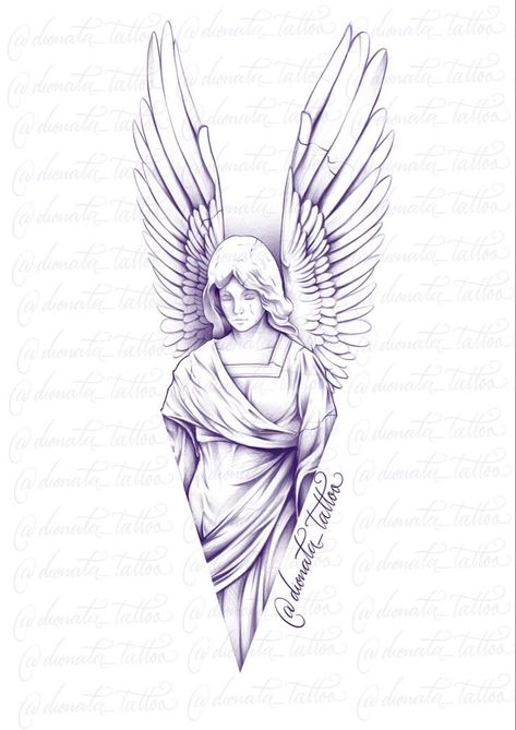 Natur Tattoo Arm, Guardian Angel Tattoo Designs, Leg Sleeve Tattoos, Leg Tattoo Ideas, Archangel Tattoo, Forearm Sleeve Tattoos, Religious Tattoo, Angel Tattoo Designs, Religious Tattoos