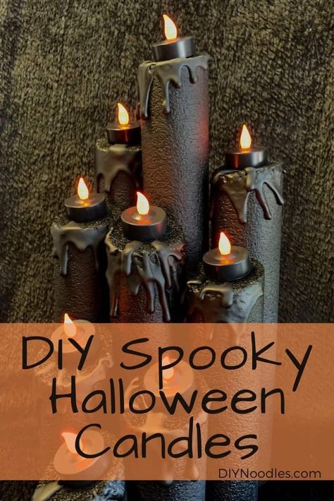 Pool Noodle Halloween Candles, Diy Halloween Candle Holders, Pool Noodle Candles, Pool Noodle Halloween, Diy Noodles, Halloween Candles Diy, Spooky Halloween Candles, Pool Candles, Halloween Candlesticks