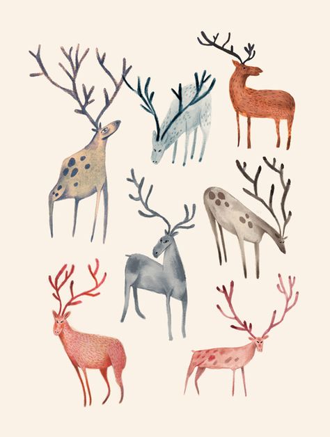 Животные Dear Illustration, Deer Art Illustration, Doe Illustrations, Deer Illustration Design, Cute Deer Illustration, Deer Illustration Cute, Deer Cartoon Illustration, Reindeer Illustration, Reindeer Drawing