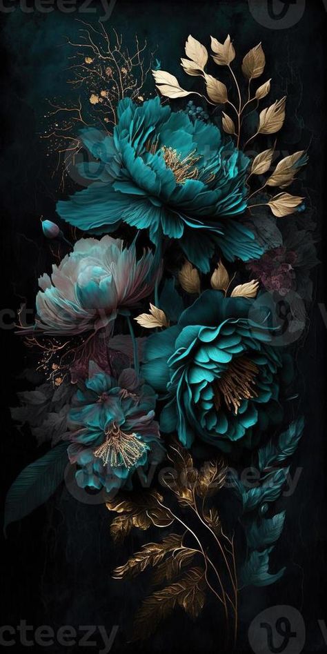 Dark Teal Aesthetic Vintage, Teal Flowers Aesthetic, Dark Teal Background, Teal And Black Aesthetic, Moody Flowers, Teal Color Schemes, November Wallpaper, Iphone Wallpaper Lights, Studio Background Images