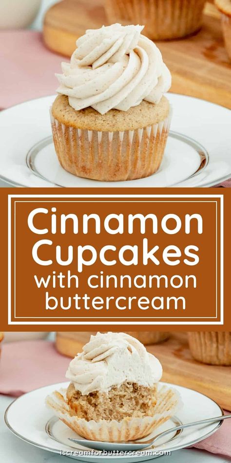 Vanilla Cinnamon Cupcakes, Cinnamon Cupcakes Easy, Cinnamon Sugar Cupcakes, Banana Cupcakes With Cinnamon Frosting, Moist Cupcakes From Scratch, White Cake Mix Cupcakes, Fall Cupcake Recipes, Cinnamon Cupcakes Recipe, Cinnamon Buttercream Frosting