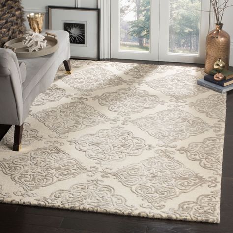 Free 2-day shipping on qualified orders over $35. Buy Safavieh Glamour Georgene Damask Area Rug or Runner at Walmart.com Indoor Trellis, Glamour Home, Classic Rug, Rug Designs, Medium Cut, Viscose Rug, Rug Ivory, Silver Rug, Silver Area Rug