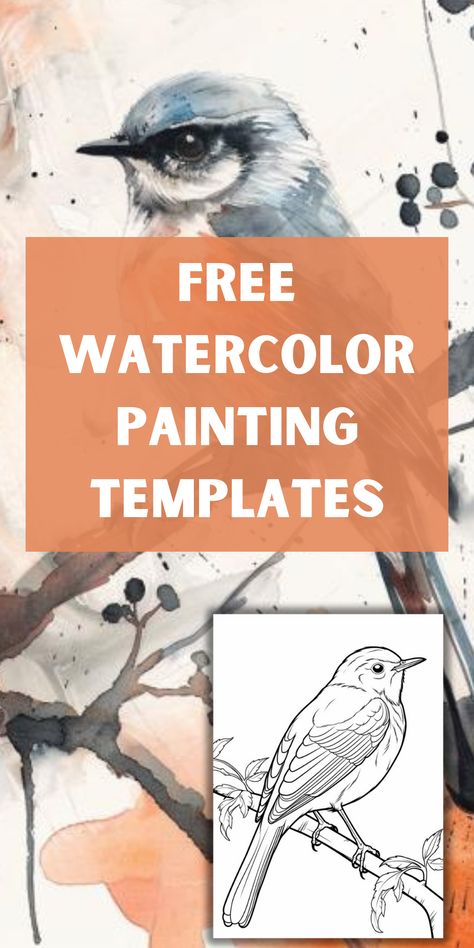 Free watercolor painting templates. Ideal for artists of all levels, these templates will help you create masterpieces with ease! #WatercolorArt #FreeArtResources #PaintingTemplates Free Bird Patterns Templates, How To Paint Birds In Watercolor, Watercolour Birds Simple, Loose Watercolor Animals, Watercolour Templates, Water Colour Birds, Watercolor Art Birds, Easy Bird Painting, Watercolor Birds Paintings