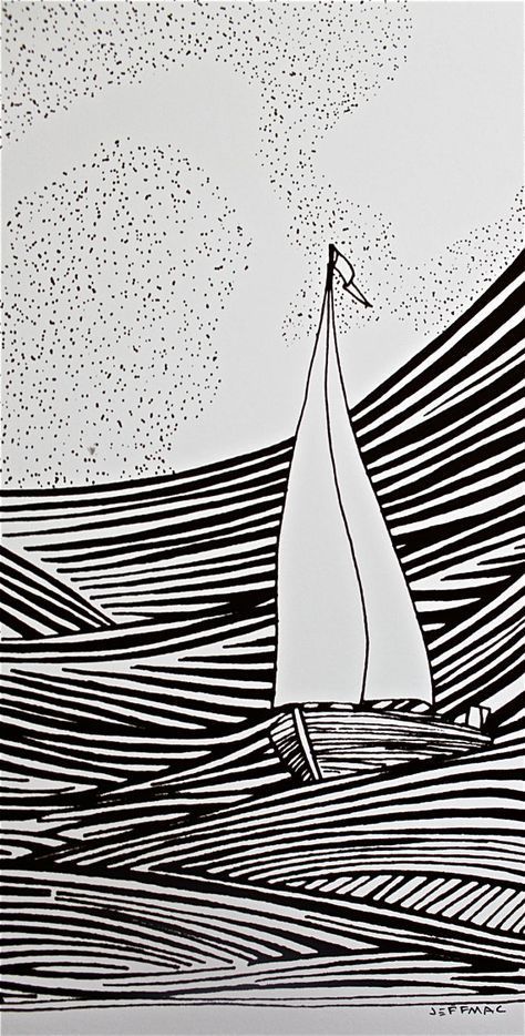 Sailboat Drawing, Boat Drawing, Lino Art, Linocut Art, White Drawing, Boat Painting, Black And White Drawing, Lino Print, Linoleum