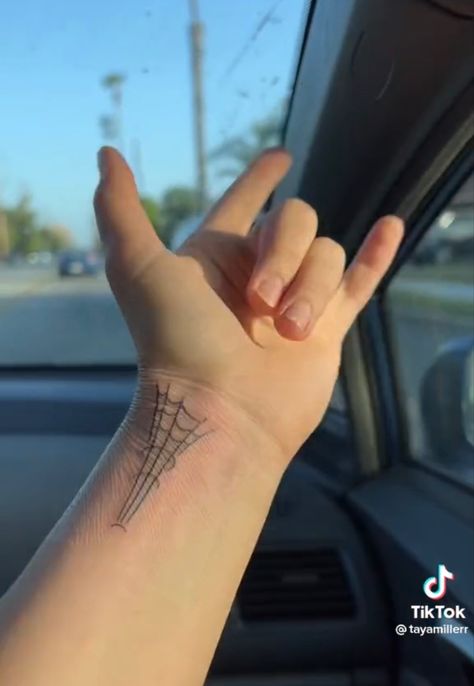 Spider Man Tattoo Aesthetic, Webshooter Tattoo, Spider Man Wrist Tattoo, Girly Spiderman Tattoo, Spiderman Web Shooter Tattoo, Minimalistic Spiderman Tattoo, Spiderman Tattoo Aesthetic, Spider Man Web Tattoo, Cool Spiderman Tattoos