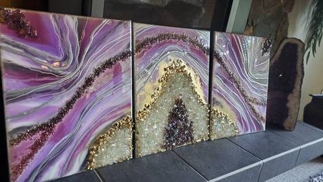 Resin Art Purple, Purple Geode Art, Walmart Decor, Geode Resin Art, Wall Art Resin, Geode Wall Art, Crystal Painting, Geode Wall, Purple Geode