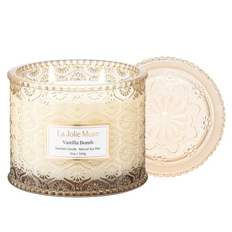 PRICES MAY VARY. VEGAN SOY CANDLE - Our scented candle is poured with natural soy wax which is cruelty-free and Non-paraben. This vegan candle guarantees a safe and delightful sensory experience. DOUBLE-WICK CANDLE - With a size of 12 oz/340 g and features 2 wicks that are made from lead-free cotton, this dual-wick luxury candle ensures a faster, more fragrant fill of larger spaces. Allowing for a clean and even burn for around 60 hours. VANILLA BOMB - Indulge in a captivating journey as vibrant La Jolie Muse Candle, Giftful Wishlist, Cute Things For Your Room Decoration, Wishlist Items Ideas, Things To Get Friends For Birthday, Room Decor Gifts, Candles Cozy, Gifts Wishlist, Best Candle Scents