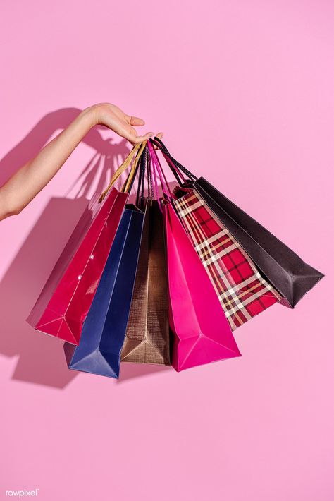 Woman carrying shopping bags against a pink background | premium image by rawpixel.com / Teddy Rawpixel Shopping Bags, Pink Background, Pink