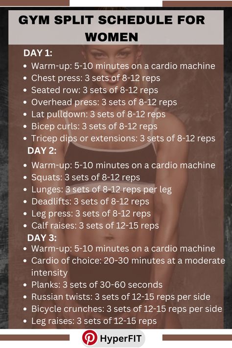 Gym Split Schedule For Women #workoutplan #fitnessgoals #workoutroutine #fullbodyworkout #exerciseplan #weeklyworkout. https://www.theworldaccordingtome.org/healthy-food-and-drink-recipes/1859787_weekly-gym-workout-plan-for-women-get-strong-and-feel-great/?exs70 Three Day Split Workout Gym Women, 4 Day Gym Split For Women, 4 Day Weight Lifting Plan For Women, 3 Day Gym Split Women, 3 Day Lifting Plan For Women, 3 Day Split Workout Women Gym Beginner, Mma Women Workout, 3 Day Weight Lifting Plan For Women, 3 Day Strength Training For Women