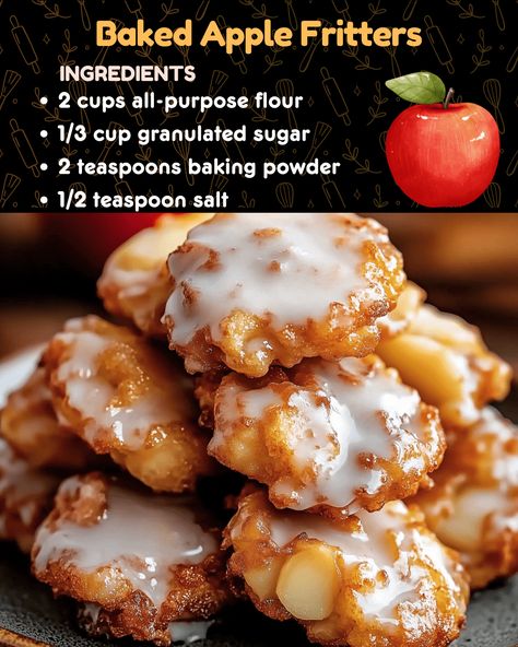 Baked Apple Fritters Baked Apples For Two, Apple Fritter Scones, Apple Fritter Recipes Easy, Easy Baked Apple Fritters, Cooked Apples Healthy, Bake Apple Fritters, Fun Baking Recipes Healthy, Baking With Apples Recipes, Airfryer Apple Fritters