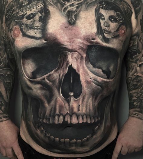 Skull Skull Stomach Tattoos Men, Skull Stomach Tattoos, Gta Tattoo, Character Tattoos, Belly Tattoo, Cartoon Character Tattoos, Leg Tattoo Men, Stomach Tattoos, Leg Tattoo