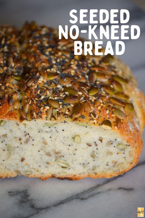 Seeded Bread Rolls, Wheat No Knead Bread, Dutch Oven Seed Bread, Life Changing Bread Recipe, No Knead Seeded Oat Bread, Seeded Oat Bread, No Knead Seeded Bread, Dutch Oven Bread Flavors, Bread With Seeds Recipe