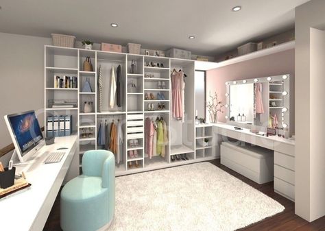 Close Dressing Room, Office And Beauty Room Combo, Beauty Room Closet, Office And Vanity Room Combo, Closet And Office Combo, Spare Room Closet, Classy Rooms, Home Office Closet, Office Closet