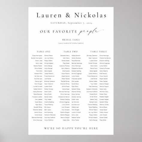 Create your own Poster | Zazzle Seating Chart Long Tables, Seating Chart Poster, Long Table Wedding, Seating Chart Sign, Table Seating Chart, Script Text, Banquet Table, Bridal Table, Modern Minimalist Design