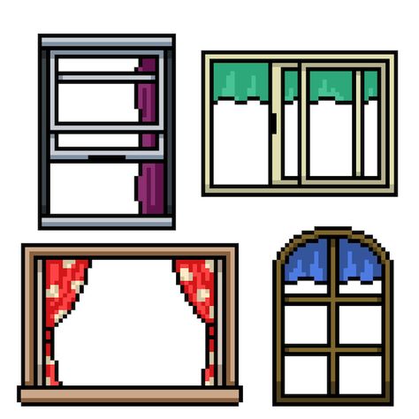 Pixel art various building window | Premium Vector #Freepik #vector #window-cartoon #cute-house #window #house-doodle Window Pixel Art, Moonstone Island, Window Cartoon, Window Clipart, House Doodle, Window House, Window Color, House Window, Pixel Art Design