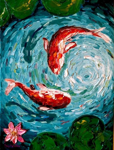 Koi Oil Painting, Fishing Wall Art, Koi Fish Painting, Koi Painting, Koi Fish Drawing, Ib Art, Asian Wall Art, Paint Inspo, Fish Artwork