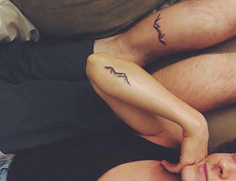 Husband and Wife matching minimal mountain tattoos #getinked #mininaltattoos #mountaintattoo Minimal Husband And Wife Tattoo, Husband Wife Simple Tattoo, Husband And Wife Mountain Tattoos, Mountain Couple Tattoo, Matching Tattoos Husband And Wife, Husband And Wife Tattoos, Husband Wife Tattoos, Wife Tattoos, Minimal Mountain