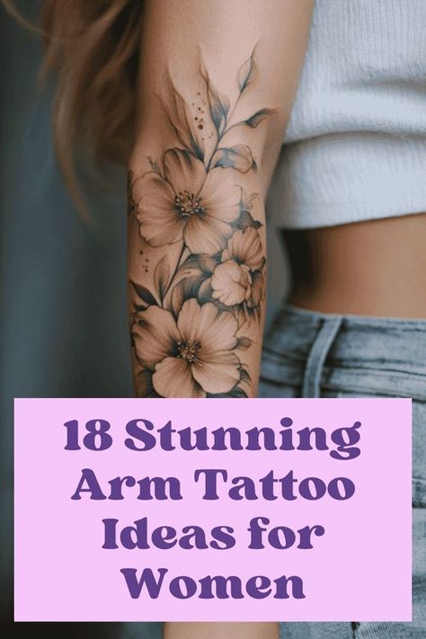 Discover 18 stunning arm tattoo ideas for women that will inspire your next ink adventure. Perfect feminine designs to showcase your style. Elegant Half Sleeve Tattoos For Women, Elegant Tattoo Sleeve, Feminine Arm Tattoos For Women, Floral Arm Tattoos For Women, Flower Sleeve Tattoos For Women, Arm Tattoo Ideas For Women, Feminine Arm Tattoos, Arm Tattoo Ideas, Unique Half Sleeve Tattoos