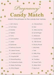 MyExpression.com Sweet Pregnancy Candy Match Baby Shower Game - 24 Count - (Faux Gold Glitter on Pink) Gender Reveal Party Games, Cow Baby Showers, Baby Ruth, Candy Match, Baby Shower Wording, Candy Games, Baby Art Projects, Baby Shower Candy, Gender Party