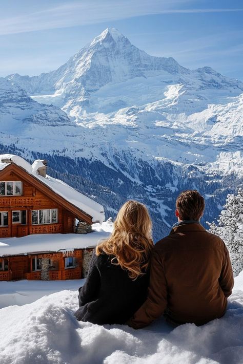 Experience the romance of the Swiss Alps. Stay in a cozy chalet, enjoy skiing, and relax in a spa with stunning mountain views. 🏔⛷🔥 #SwissAlpsRomance #WinterGetaway #MountainEscape Ski Honeymoon, Skiing Honeymoon, Romantic Mountain Getaway, Swiss Alps Chalet, Couple Skiing, Cozy Chalet, Honeymoon Pictures, Couple Travel, Mountain Getaway