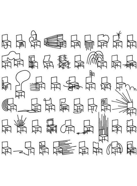 Chair Sketches, Abstract Chair, Chair Tattoo, Nendo Design, Chair Drawing, Furniture Sketch, Blue Accent Chairs, Thumbnail Sketches, Painted Chair