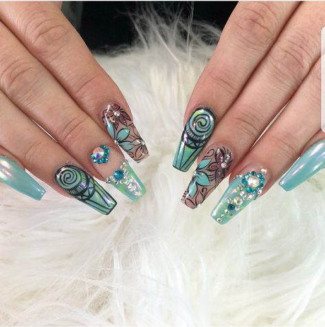 Moana inspired nails #nailart #coffinnails #moana Moana Theme Nails, Moana Acrylic Nails, Moana Nail Designs, Moana Nails Acrylic, Moana Nails Disney, Moana Inspired Nails, Moana Nail Art, Moana Nails, Disney Nails Acrylic