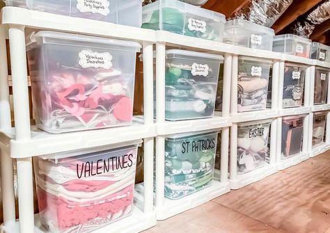 9 Holiday Decoration Storage Ideas Holiday Storage Ideas, Party Supply Organization, Storing Ornaments, Gift Bag Organization, Attic Organization, Sleeveless Lace Blouse, Extra Space Storage, Clear Storage Bins, Tips For Organizing