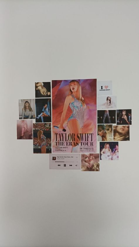 Taylor swift Taylor Swift Room Collage, Taylor Swift Folklore Bedroom, Taylor Swift Collage Wall, Eras Tour Room Decor, Taylor Swift Wall Ideas, Lover Room Taylor Swift, Taylor Swift Wall Decor Ideas, Swiftie Room Ideas, Taylor Swift Vinyl Wall