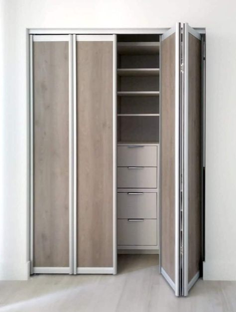 Bifold Doors Modern Folding Doors Multi Folding Doors decocloset Bifold Wardrobe Doors, Folding Wardrobe Doors, Modern Bifold Closet Doors, Bifold Wardrobe, Modern Closet Doors Sliding, Bedroom Cupboard Doors, Sliding Doors Cabinet, Wardrobe Shutter Design, Bifold Closet Door