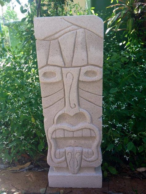 hebel carving "masen" C4x Carving, Easter Island Statues, Hawaiian Tiki, Tiki Decor, Wood Craft Projects, Dremel Wood Carving, Cement Art, Tiki Art, Cheap Crafts