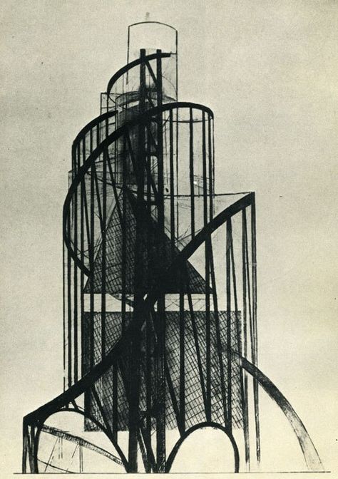 The Monument to the Third International was a grand un-built monumental… Avant Garde Art Movement, Avant Garde Architecture, Constructivism Architecture, Russian Constructivism, Russian Avant Garde, Kazimir Malevich, Avant Garde Art, Soviet Art, Architectural Drawing