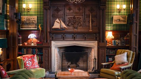 Hooked on 'The Traitors' Scottish-style interiors? 6 home decor ideas we're stealing that nail the old-money aesthetic — Ideal Home Scottish Dining Room, Scottish Castle Interiors, Scottish Fireplace, Scottish Homes Interior, Scottish Decor Interior Design, Scottish Interior Design, Old English Living Room, Scottish Living Room, Outlander Decor