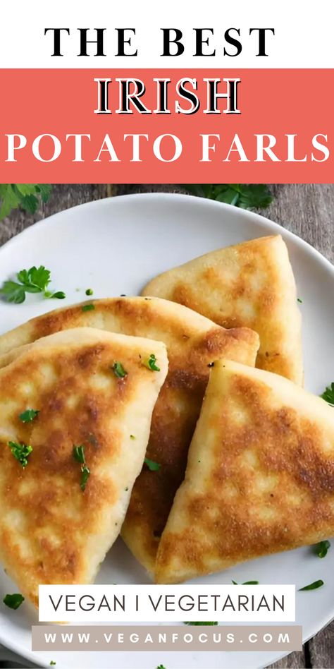 Try the rich tradition of Irish cuisine with our Vegan Irish Potato Farls. These easy-to-make flatbreads capture the essence of traditional Irish fare, offering a simple and delicious addition to any meal spread. Made with just a handful of ingredients. Whether enjoyed warm with a spread of vegan butter or served alongside your favorite breakfast, lunch or dinner dishes, these Vegan Irish Potato Farls are sure to become a cherished favorite. Irish Meals Traditional, Irish Potato Farls, Vegan Irish Stew, Potato Farls, Traditional English Food, Bread Alternative, Irish Potato, Irish Cuisine, Irish Potatoes