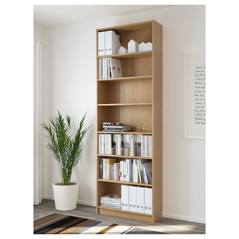 BILLY oak veneer, Bookcase, 80x28x237 cm - IKEA Guest Room Aesthetic, Tall White Bookshelf, Tv Fireplace Wall Ideas, Double Home Office, Billy Bookcase With Doors, Tv Fireplace Wall, Homemade Shelves, Montreal Apartment, Fireplace Wall Ideas