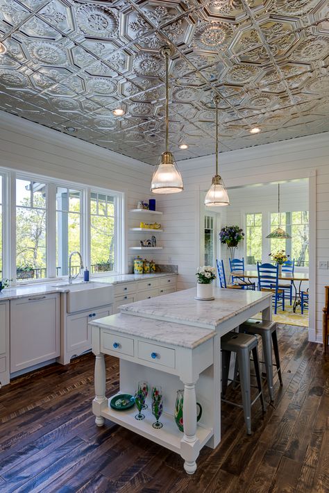 Tin Ceiling Kitchen, Custom Kitchen Remodel, Tin Ceilings, Kitchen Remodeling Ideas, Tin Ceiling Tiles, Kitchen Ceiling, Luxury Dining Room, Tin Ceiling, Ceiling Ideas