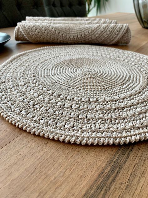 Placemat Table Setting, Crocheted Placemats, Crochet Placemat, Crochet Mug Cozy, Dining Mats, Round Placemat, Crochet Placemats, Handmade Farmhouse, Plate Mat