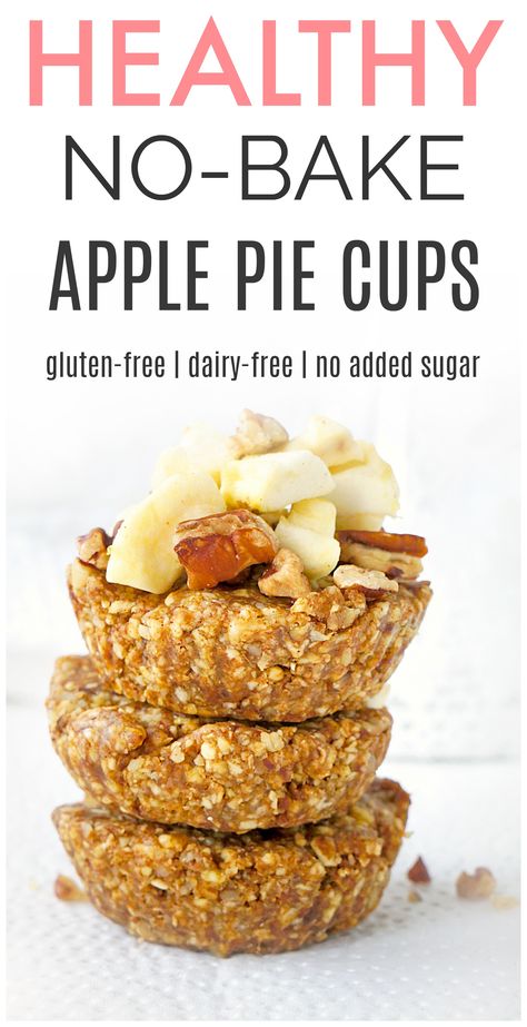 These No-Bake Apple Pie Cups offer all the flavours of apple pie with no oven required, no added sugar and a healthy dose of fibre and healthy fats! Whip up a batch of these cups and store in the fridge or freezer for a quick and healthy snack or treat! Gluten-free, dairy-free & vegan. Apple Recipes For Toddlers, Apple Pie Cups, Pie Cups, Gluten Free Apple Pie, Apple Snacks, Cooking Tricks, Apple Treat, Bakery Menu, Healthy Muffin Recipes