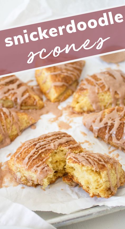 All the delicious flavor of a snickerdoodle cookie wrapped up in a scone! Drizzled with a cinnamon glaze, these snickerdoodle scones make an irresistible breakfast. #scones #snickerdoodle | www.thebakersalmanac.com Snickerdoodle Scones, Cinnamon Scones Recipe, Breakfast Scones, How To Make Scones, Cinnamon Glaze, Vegan Scones, Scone Recipes, Cinnamon Scones, Scones Recipe Easy