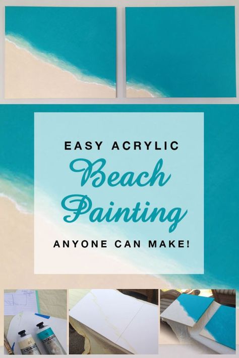 Easy Acrylic Beach Painting anyone can make! Acrylic Beach Painting, Paint A Sunset, Beach Scene Painting, Beach Art Painting, Ocean Scenes, Patio Designs, Ocean Painting, Beach Scene, Beginner Painting