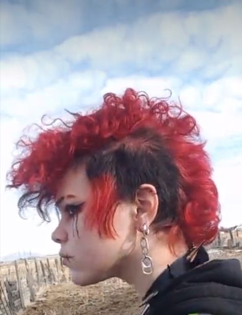 Balayage, Mullet Deathhawk, Short Deathhawk Mullet, Alternative Hair Inspiration, Deathhawk Short, Deathhawk Haircut, Punk Curly Hairstyles, Punk Hair Curly, Curly Deathhawk