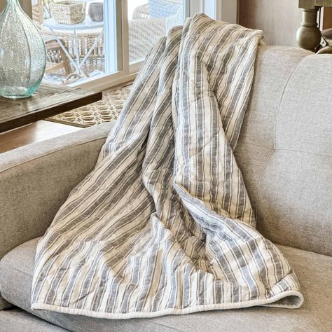 Piper Classics Market Place Gray Ticking Stripe Quilted Throw Blanket - Walmart.com Fuzzy Throw Blanket, Fall Throw Blanket, Boho Throw Blanket, Grain Sack Fabric, Oversized Throw Blanket, Fresh Farmhouse, Quilted Throw, Quilted Throw Blanket, Striped Quilt