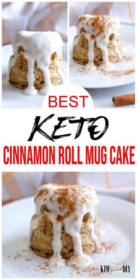 BEST cinnamon roll mug cake recipes. Easy cinnamon roll in a mug you will love. Low carb cinnamon roll mug cake recipes w/ icing you can make in the microwave. Simple & quick 2 minute mug cake. Sugar free & gluten free mug cake made w/ almond flour. Find keto cinnamon roll mug cake w/ this DIY cinnamon roll recipe. Cinnamon roll mug cake w/ glaze topping. Great low carb desserts, keto snacks, breakfast, or sweet treat. Find the best low carb cinnamon roll mug cake recipes right here. Easy Cake In A Mug, Keto Cinnamon Roll Mug Cake, Cinnamon Roll Dessert, Cinnamon Roll In A Mug, Cinnamon Roll Mug Cake, Cinnamon Roll Desserts, Keto Cinnamon Roll, Cinnamon Mug Cake, Microwave Mug Cake