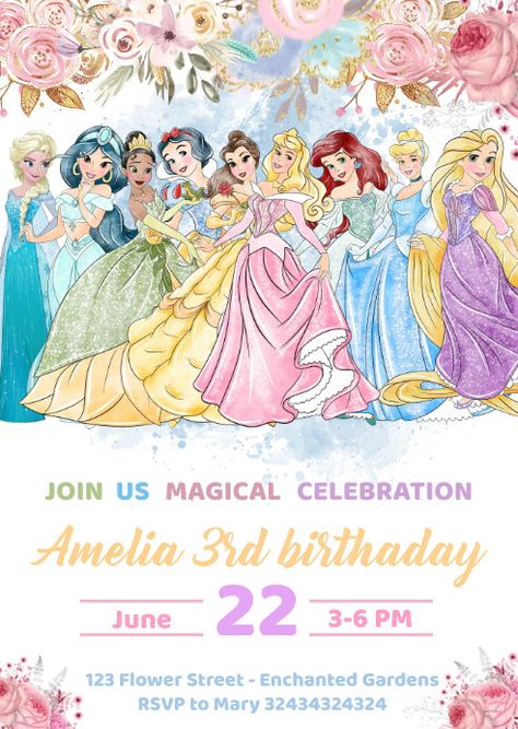 Create the perfect design by customizing easy to use templates in MINUTES! Easily convert your image designs into videos or vice versa! Browse through effective promotional flyers, posters, social media graphics and videos. Download web quality graphics for free! Prices start at $2.99 ONLY. Disney Princess Birthday Invitations, Disney Princess Template, Disney Princess Invitation, Princess Party Invite, Princess Birthday Party Invitations Free, Princess Invitation Template, Disney Princess Invitations Free, Disney Princess Birthday Invite, Disney Princess Invitations Template