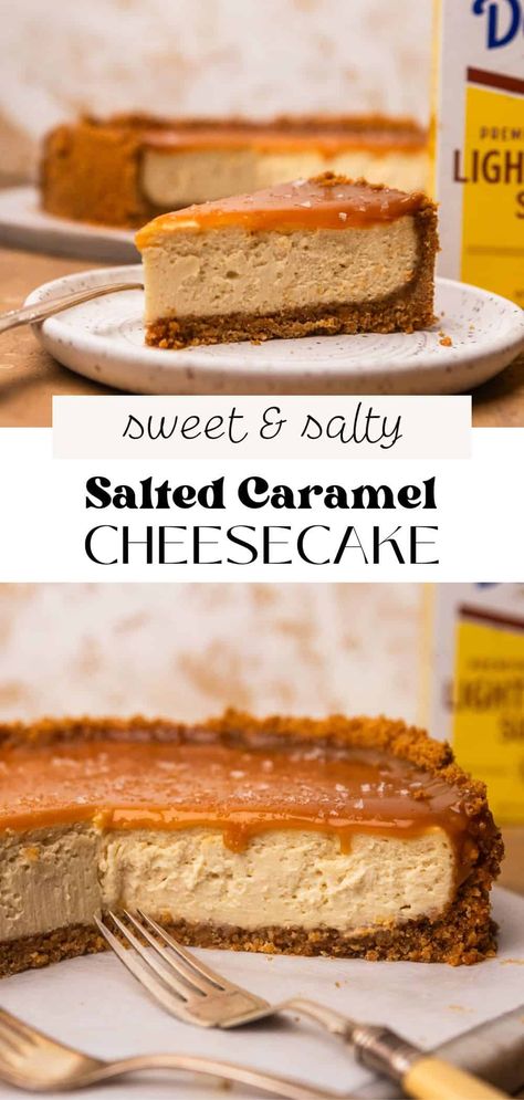 This baked salted caramel cheesecake is the best cheesecake recipe for caramel lovers! It has a buttery graham cracker crust and a creamy cheesecake filling with homemade salted caramel sauce swirled in the batter and drizzled on top with plenty of flaky sea salt. Salty Caramel Cheesecake, Dessert With Caramel Sauce, Salted Caramel Dessert Recipes, Caramel Sauce For Cheesecake, Salted Caramel Cheesecake Recipes, Gourmet Cheesecake Recipes, Cheesecake Factory Cheesecake Recipes, Flavored Cheesecake Recipes, Mini Salted Caramel Cheesecake